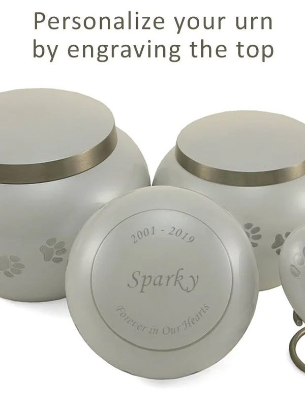 Extra Small Pearl, Pewter Odyssey Paw Print Pet Cremation Urn