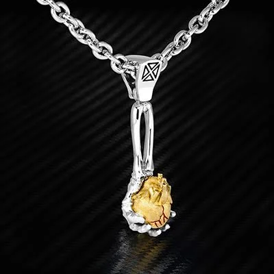Ecks Love Muscle Human Heart 14K Gold Plated Silver Mens Necklace - Tribal Hollywood