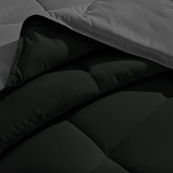 Bare Home Goose Down Alternative Reversible Comforter (Oversized King, Black/Grey)