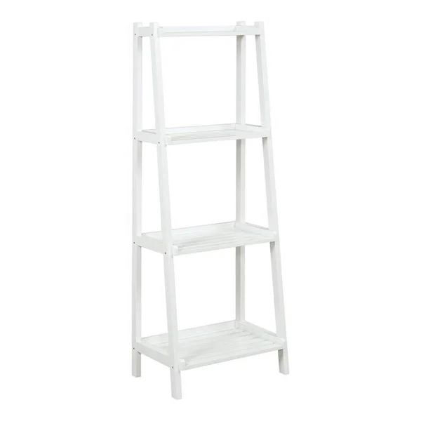 HomeRoots 60x22 4-Shelf Ladder Modern Birch Wood Bookcase in White