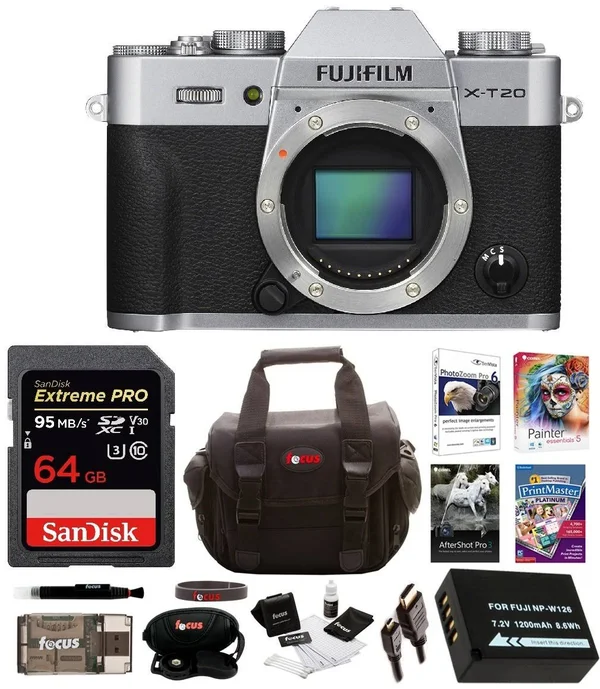 Fujifilm X-T20 Mirrorless Camera Body 64GB Body Bundle (Silver)