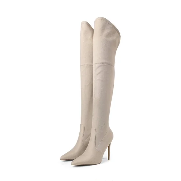 Beige Women's Dress Pull-On Boots Stretch Over-The-Knee Boots Size 4