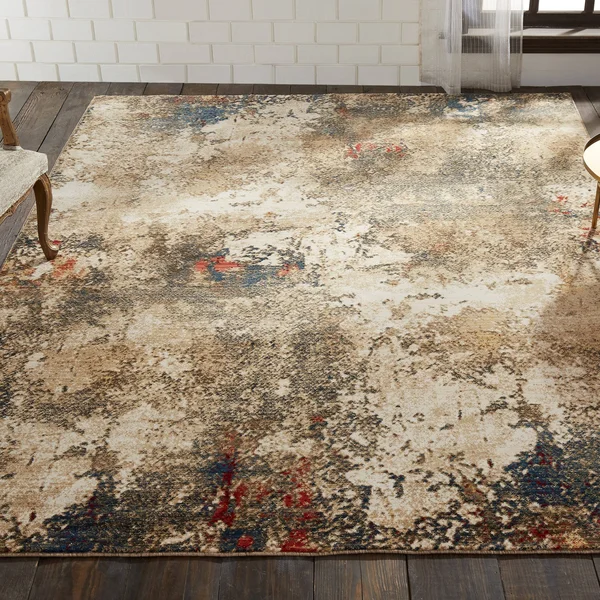 Porch & den Hodes Distressed Sand Tones Geometric Area Rug - 5&5x22 x 7&7x22