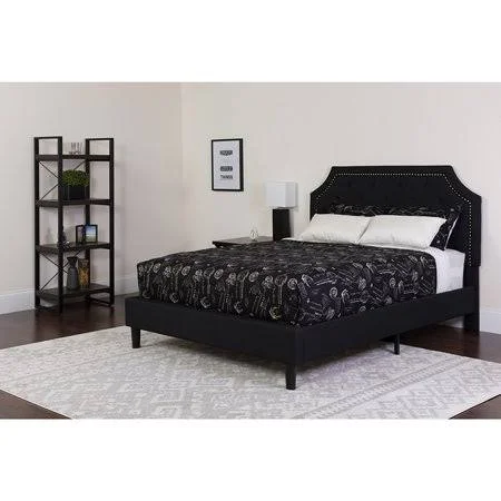 Brighton Full Size Tufted Upholstered Platform Bed in Black Fabric with Pocket Spring Mattress [sl-bm-6-gg] - Size: 59 W x 81 D x
