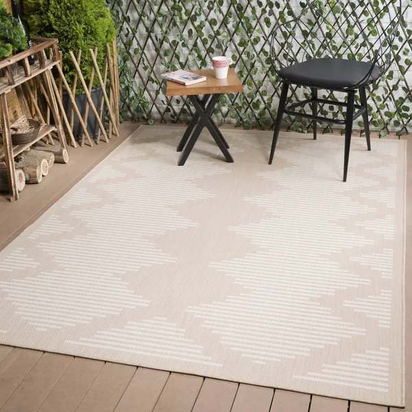 Beverly Rug Waikiki Collection Indoor/Outdoor Stripes Area Rug - Beige, White - WKK20101 - 5'3 x7'0