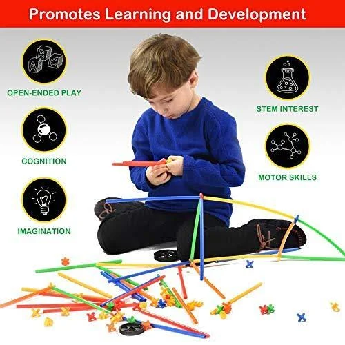 Playlearn Large 800 Piece Straws Builders Construction Building Toy - Giant Pack with Special Connectors