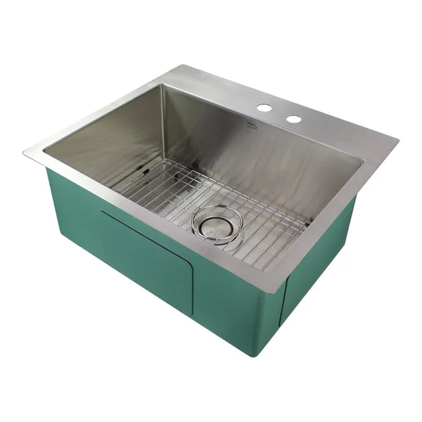 Transolid Diamond Dual Mount Stainless Steel 25 in. 2-Hole Single Bowl Kitchen Sink in Brushed