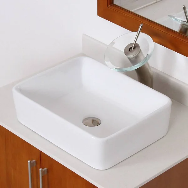 Elite 9924+P01BN Ceramic Rectangular Vessel Bathroom Sink Drain Finish: Brushed Nickel
