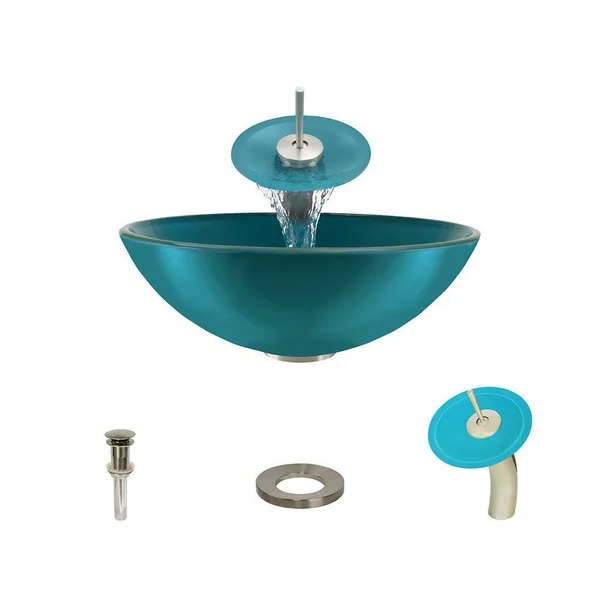 Mr Direct 601 Turquoise Brushed Nickel Waterfall Faucet Bathroom Ensemble