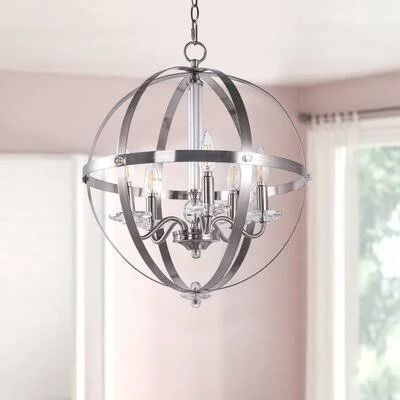 Morrell 5 - Light Unique Globe LED Chandelier with Wrought Iron Accents House of Hampton