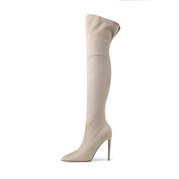 Beige Women's Dress Pull-On Boots Stretch Over-The-Knee Boots Size 4