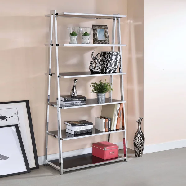 Acme Furniture Coleen Bookshelf, Red High Gloss & Chrome