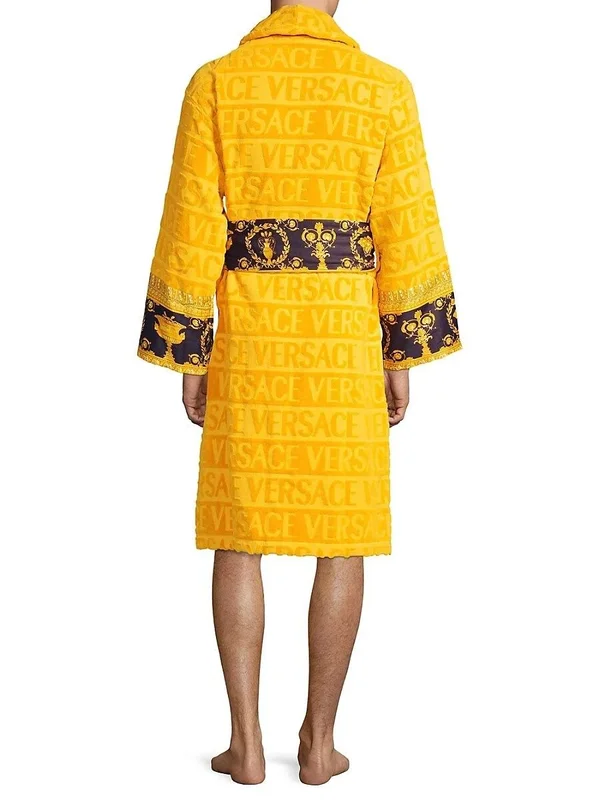 Versace Men's Logo Toweling Baroque Bathrobe - Blue - Size XL