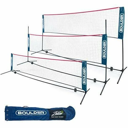 Boulder Portable Badminton Net Set - for Tennis - Soccer Tennis, Pickleball, Kids Volleyball - Easy Setup Nylon Sports Net with P