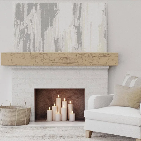Ekena Millwork MANUHH04X08X48NG 4x22H x 8x22D x 48x22W Hand Hewn Faux Wood Fireplace Mantel - Natural Golden Oak