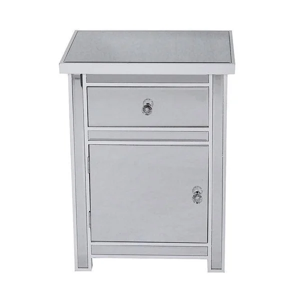 Wood Finish Mirrored Glass Drawer Cabinet - Antique White