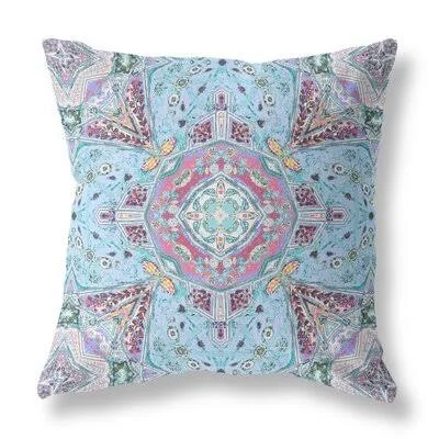 Buddha Flower Ceremony Suede Zippered Pillow with Insert Aqua Brown Bungalow Rose Color: Light Blue/Magenta, Size: 16x22 x 16