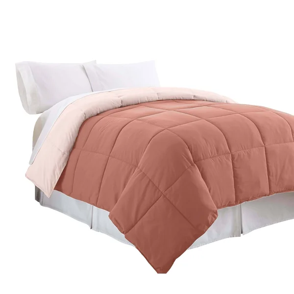 Saltoro Sherpi Veria Microfiber King Comforter with Stitched Block Pattern - Orange, Bedding