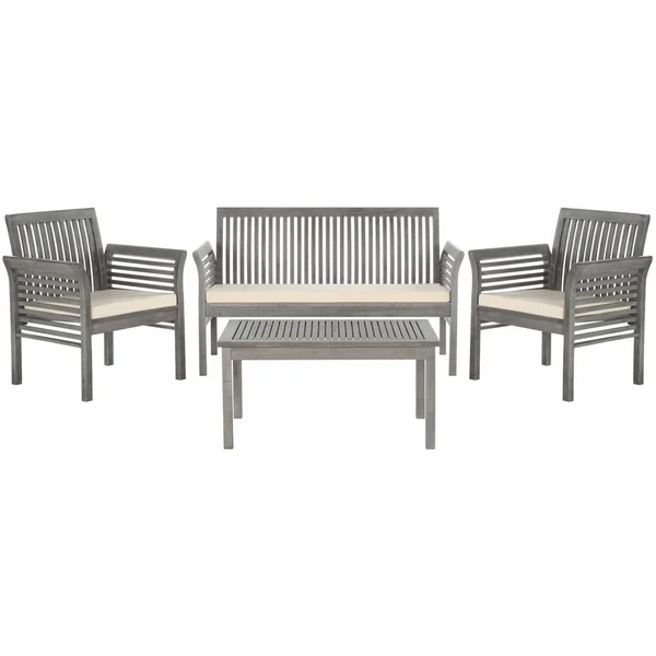 Safavieh Carson 4-Piece Outdoor Set, Grey Wash/Beige