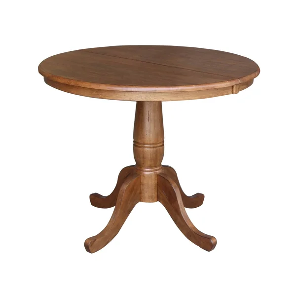 International Concepts 36x22 Round Top Pedestal EXT Table with 12x22 Leaf and 2 RTA Madrid Chairs, Black/Cherry