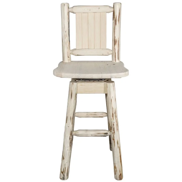 Montana Collection Barstool w/ Back & Swivel w/ Laser Engraved Moose Design - Clear Lacquer Finish