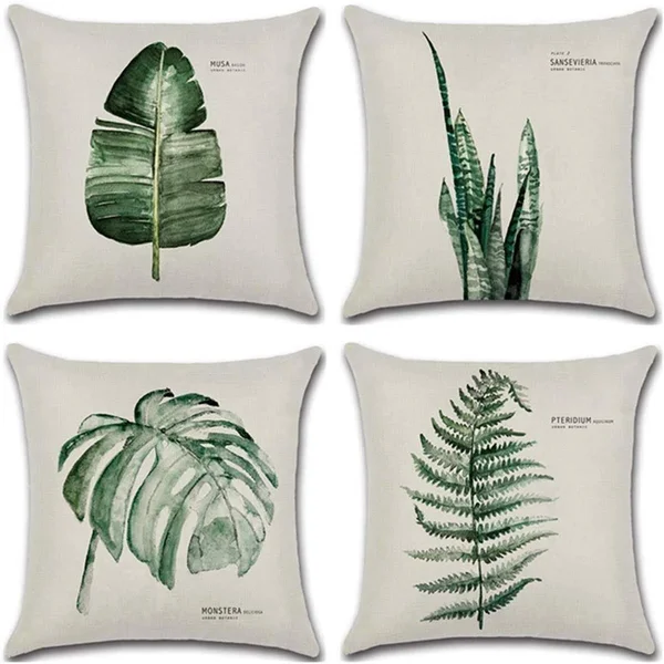 Sufam Set of 4 Pillow Cases Green Plant Leaf Series Throw Pillowcase Cover Cushion Case Home Decor 20x20 inch, Size: 20x20 inch