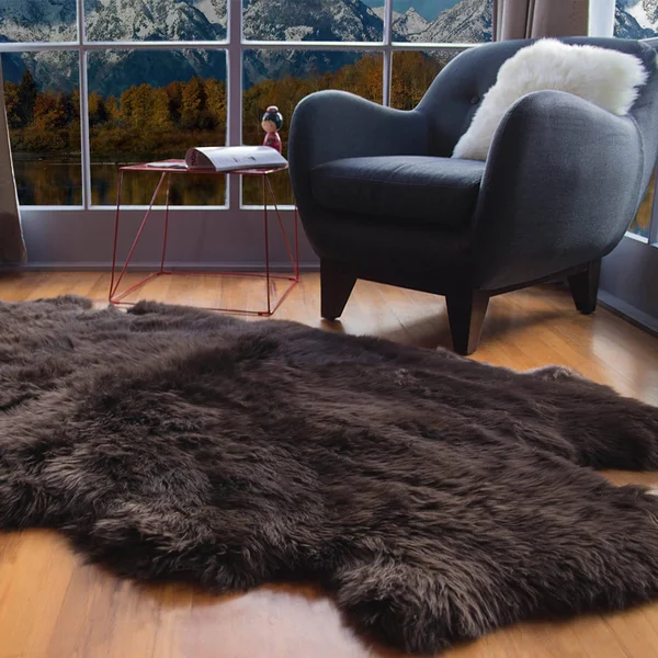 Super Area Rugs - Genuine Australian Sheepskin Brown Fur Rug, Double Pelt 2& x 5& 6 inch