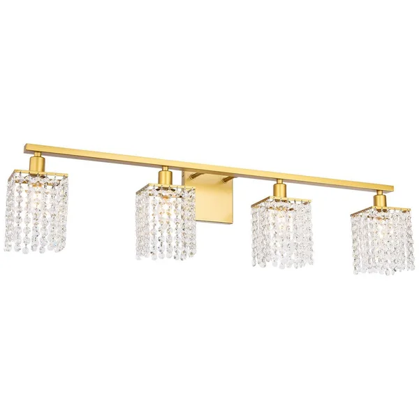 Elegant LD7012BR Phineas 4 Light Brass and Clear Crystals Wall Sconce
