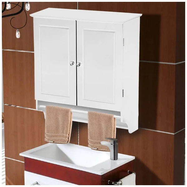 Yaheetech Bathroom/Kitchen Wall Mounted Cabinet White Double Door & Hanging Bar Storage Cupboard CAMPN00050504 - 24 x 9 x 25"