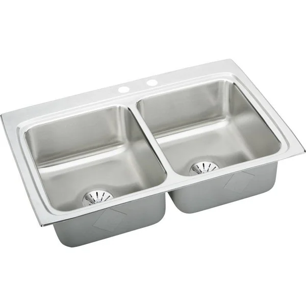 Elkay LR3322PDMR2 Stainless Steel Double Bowl Kitchen Sink Kit