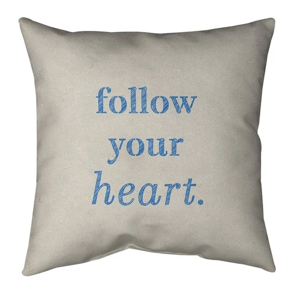 Quotes Handwritten Follow Your Heart Quote Pillow-Faux Linen - 18 x 18 - Square - Zipper Closure - Large - Removable Cover - Acc