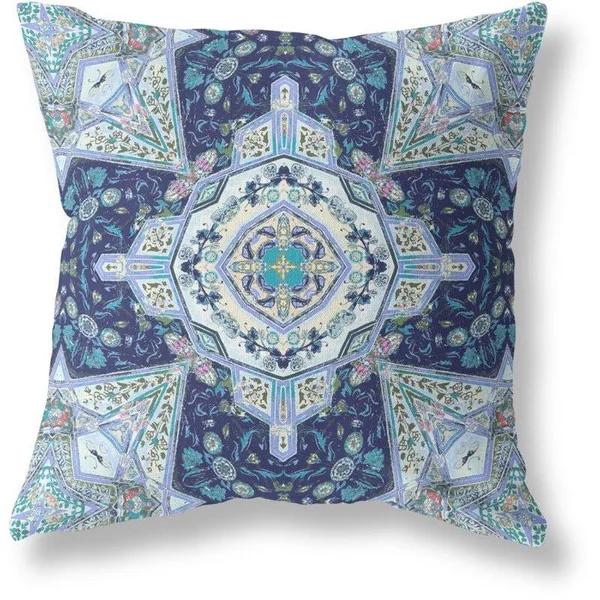 Buddha Flower Ceremony Blown and Closed Pillow Indigo Light Blue 26x22x26x22