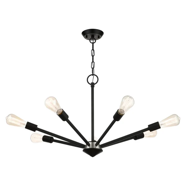 Livex Lighting-45837-04-Prague - 7 Light Chandelier Black/Brushed