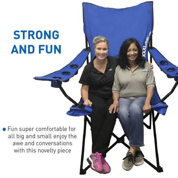 EasyGoProducts Giant Oversized Big Portable Folding Camping Beach Outdoor Chair with 6 Cup Holders! Fold Compact Into Carry Bag