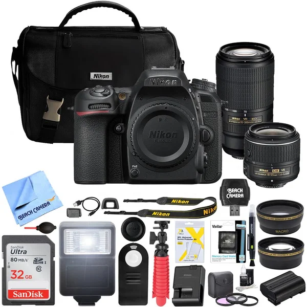 Nikon D7500 20.9MP DX-Format DSLR Camera w/ 18-55 VR & 70-300 Af-p VR Pro Bundle