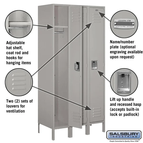 Salsbury Industries Standard Metal Locker - Single Tier - 3 Wide - 5 Feet High - 18 Inches Deep Blue