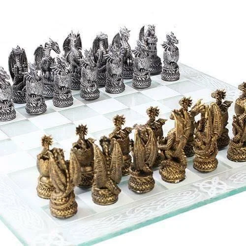 Dragon Kingdom Chess Set with Glass Board