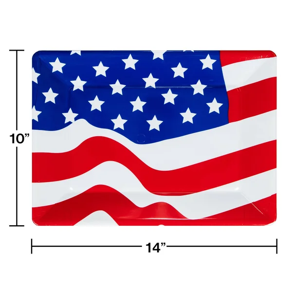 Party Central Club Pack of 12 Patriotic Stars and Stripes Rectangular Decorative Party Serving Tray 14x22