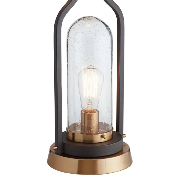 Franklin Iron Works Industrial Farmhouse Table Lamp with Nightlight LED Bronze Brass Seeded Clear Glass Drum Shade for Living Ro
