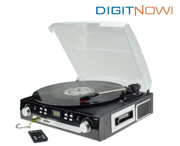 Digitnow Bluetooth Viny Record Player Turntable - Cassette, Radio and AUX in with USB Port and SD Encoding Remote Control, Built in