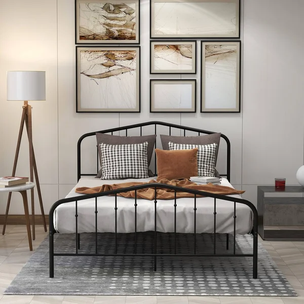 Platform Metal Bed - White - Queen