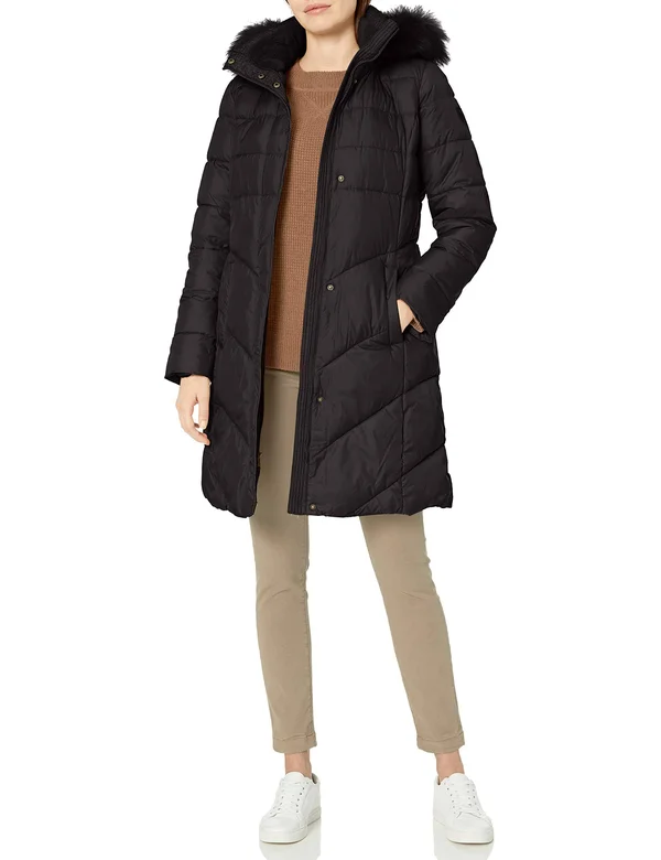 Larry Levine Womens Lightweight Midi Puffer Coat