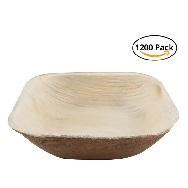 Green Evolve 810017651887 4.25-Inch Square Palm Leaf Set (1200 Pack) - Heavy Duty Ecofriendly Disposable Dinnerware Bowls, Light