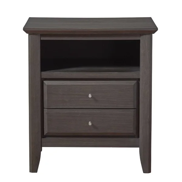 Benzara BM187657 Wooden Nightstand with Two Drawers and One Shelf Gray
