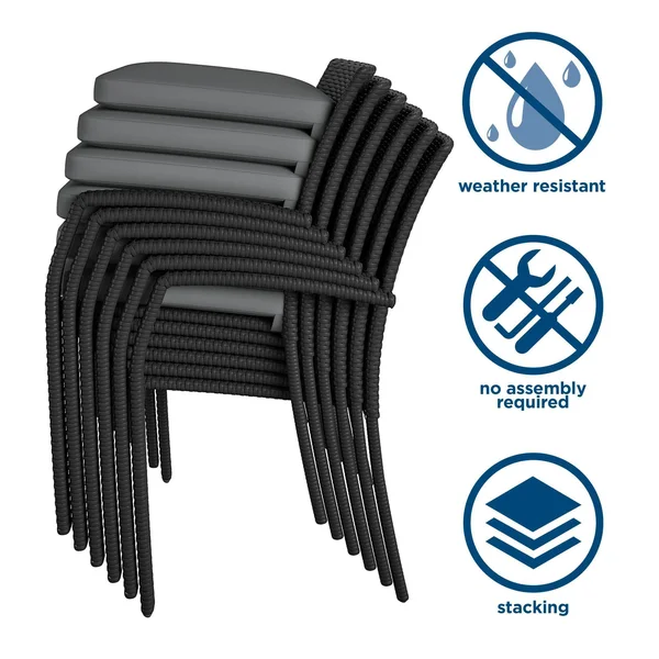 Outdoor Stacking Dining Chair, 6-Pack, N/A, Black