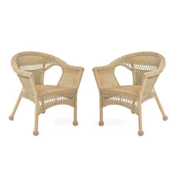 Plow & Hearth Easy Care Resin Wicker Chairs - Set of 2 - Off-White