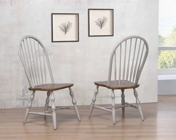 Sunset Trading Country Grove Windsor Dining Chair Distressed Gray and Brown Wood Set of 2
