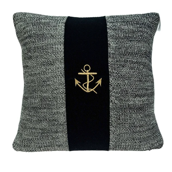 Grey Cotton Pillow Cover with Poly Insert - Single - 18 x 18 - Accent - Grey/Black