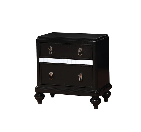 Benzara - Contemporary Solid Wood Night Stand with Mirror TRIM, Black