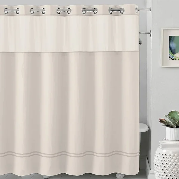 Hookless Escape 72x22 x 98x22 Fabric Shower Curtain and Liner Set in Ivory